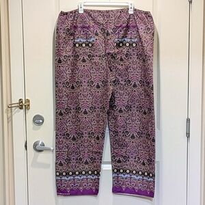 NWOT Beckwoman Adjustable Size Purple Paisley Boho Cotton Pants